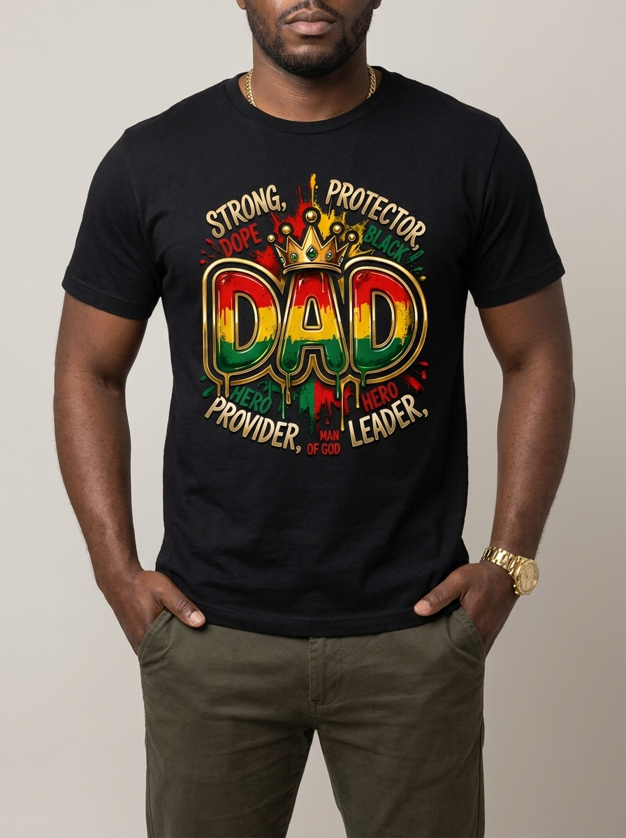 Black Dad Strong Protector Leader Crown Graphic T-Shirt - BoldnTold