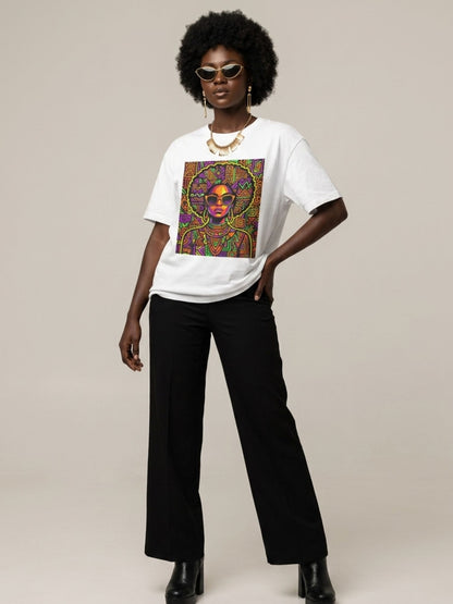 Neon Tribal Queen: Afrocentric Pop Art Black Woman Graphic T-Shirt - BoldnTold