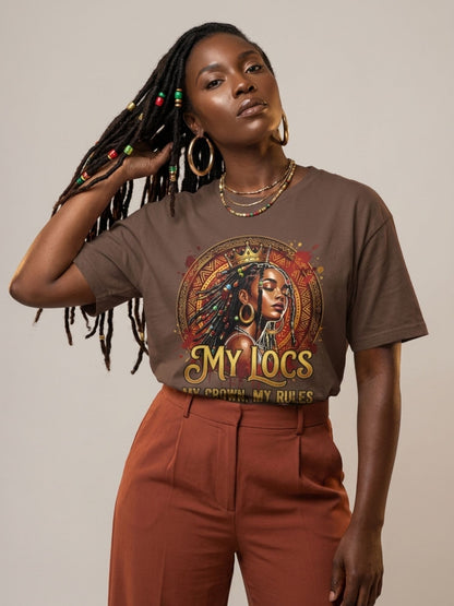 My Locs My Crown: Regal Black Queen Graphic T-Shirt - BoldnTold