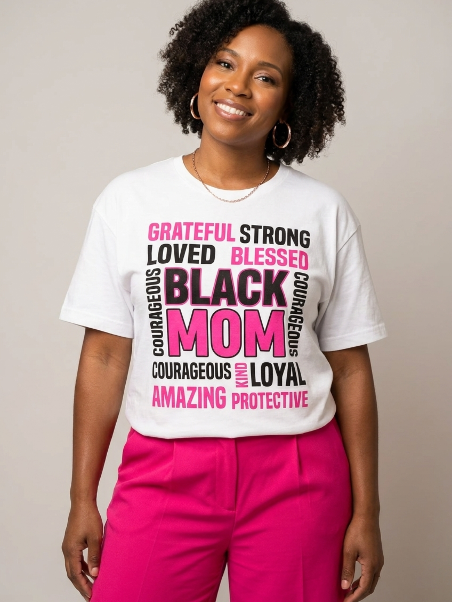 Strong & Blessed: Black Mom Affirmations Typography Graphic T-Shirt - BoldnTold