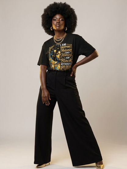 The Royal Shield: Dripping Melanin and Honey Black Queen Graphic T-Shirt - BoldnTold