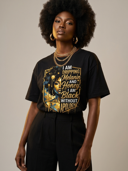 The Royal Shield: Dripping Melanin and Honey Black Queen Graphic T-Shirt - BoldnTold