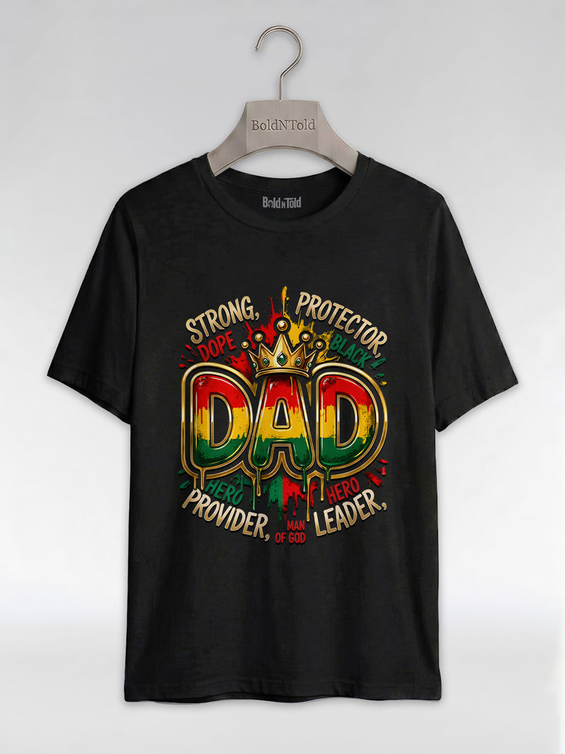 Black Dad Strong Protector Leader Crown Graphic T-Shirt - BoldnTold
