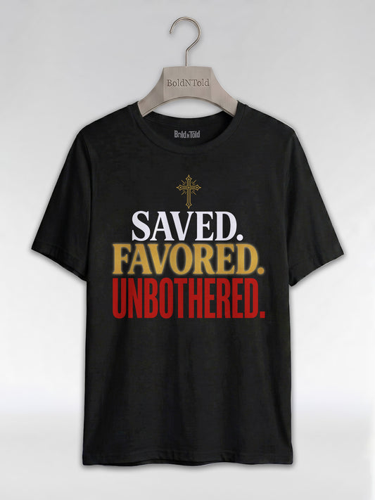 Saved Favored Unbothered T-Shirt: Christian Faith Graphic T-Shirt - BoldnTold