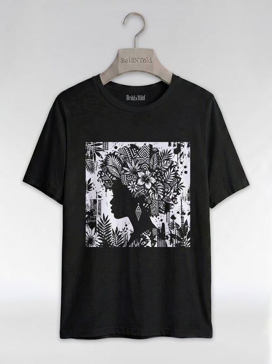 Black Queen: Artistic Silhouette Floral Graphic T-Shirt - BoldnTold