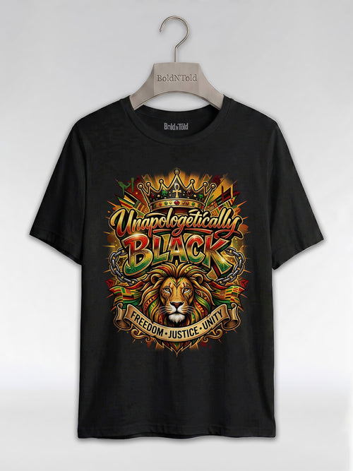 Unapologetically Black Lion Crown: Pan-African Pride Graphic T-Shirt - BoldnTold