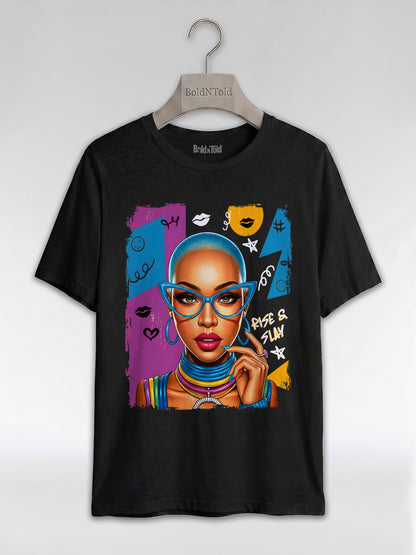 Rise & Slay: 90s Retro Pop Art Black Queen Graphic T-Shirt - BoldnTold