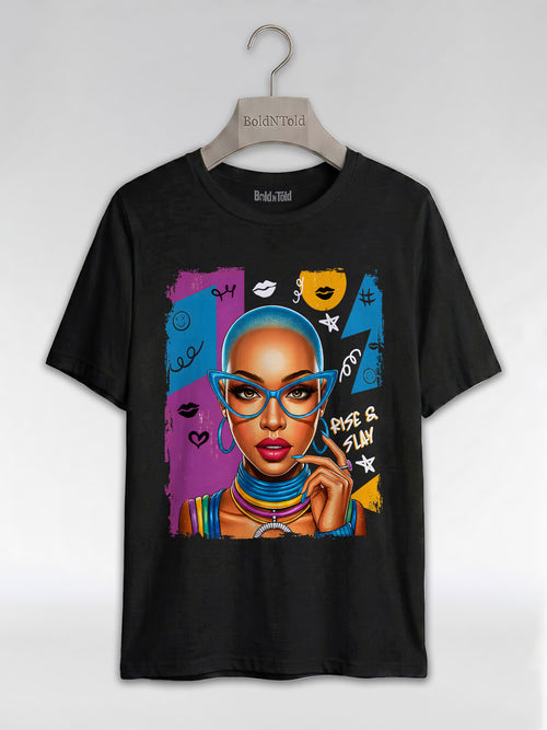 Rise & Slay: 90s Retro Pop Art Black Queen Graphic T-Shirt - BoldnTold
