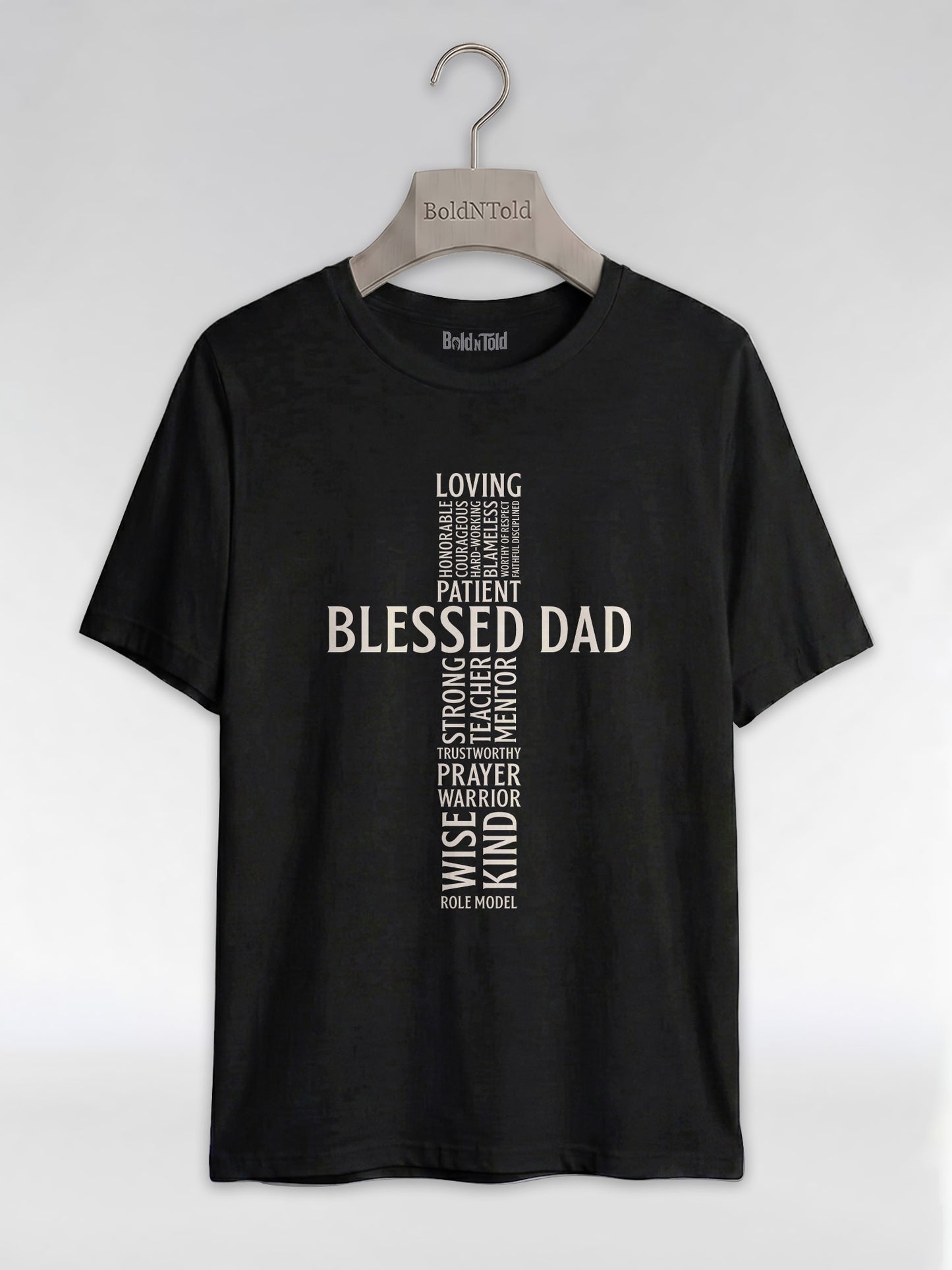 Blessed Black Dad: The Christian Cross Typography Graphic T-Shirt - BoldnTold