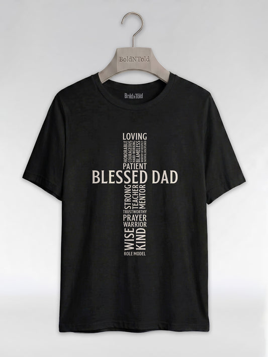 Blessed Black Dad: The Christian Cross Typography Graphic T-Shirt - BoldnTold