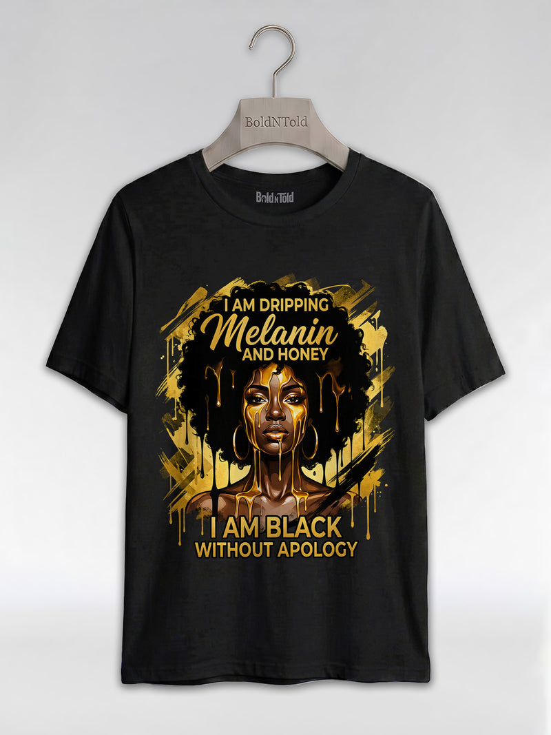 Dripping Melanin and Honey: Black Queen Gold Edition Graphic T-Shirt - BoldnTold