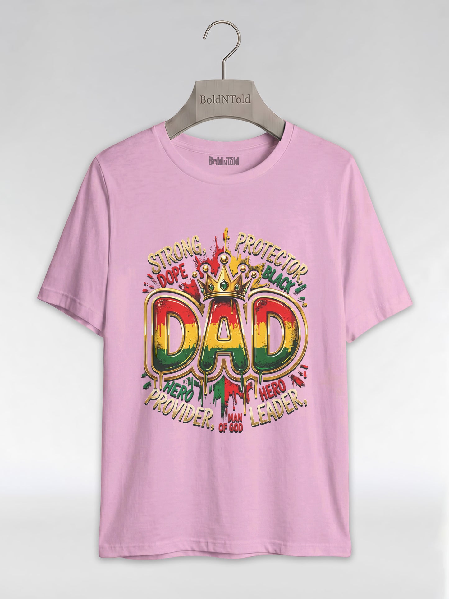 Black Dad Strong Protector Leader Crown Graphic T-Shirt - BoldnTold