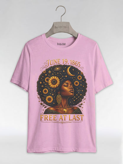 Free At Last Juneteenth: Celestial Afro Melanin Queen Graphic T-Shirt - BoldnTold