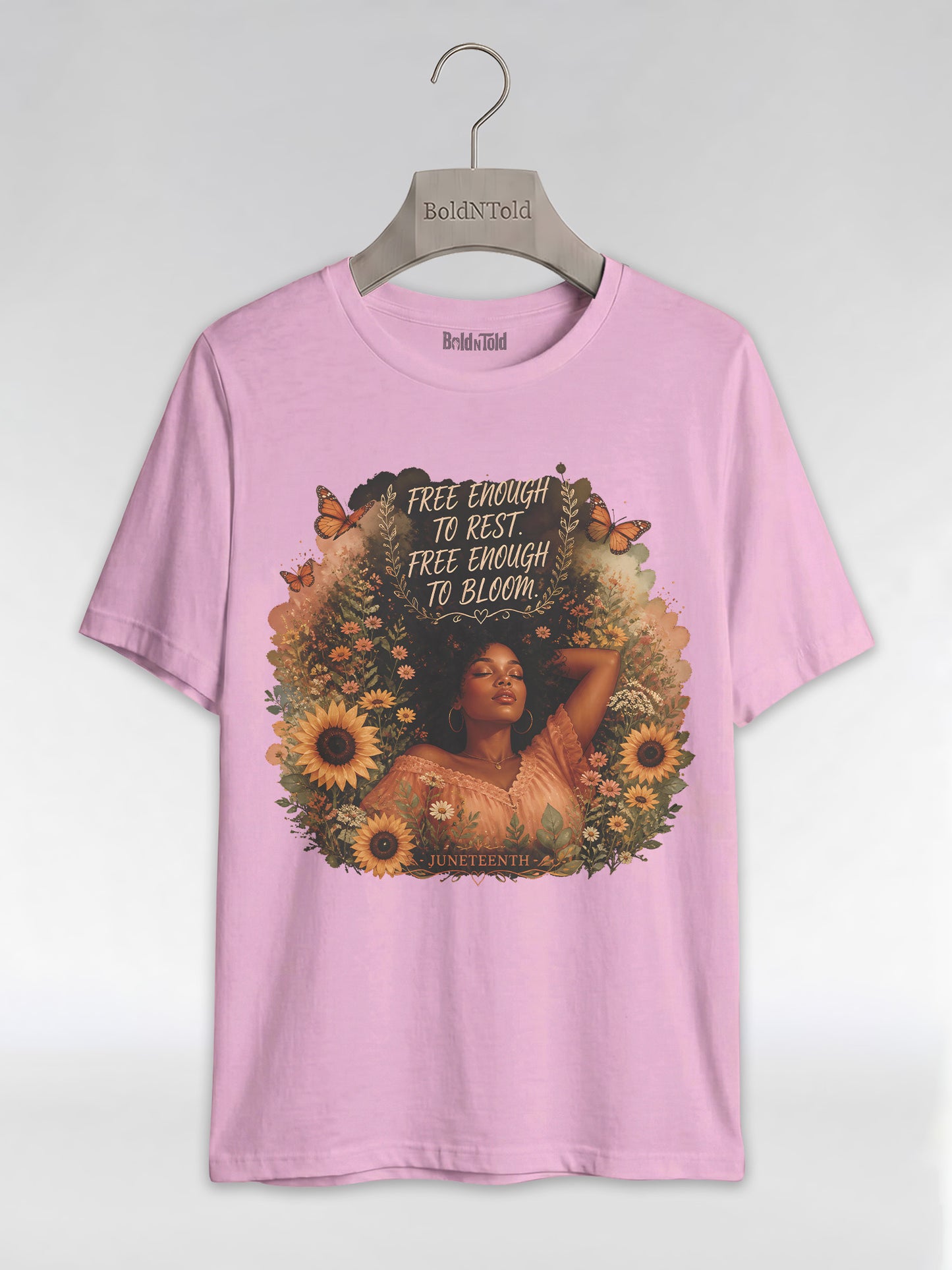Free Enough To Rest: Juneteenth Floral Melanin Queen Graphic T-Shirt - BoldnTold