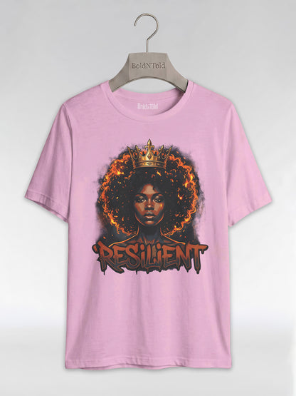 Resilient Black Queen: Fire Afro Crown Graphic T-Shirt - BoldnTold