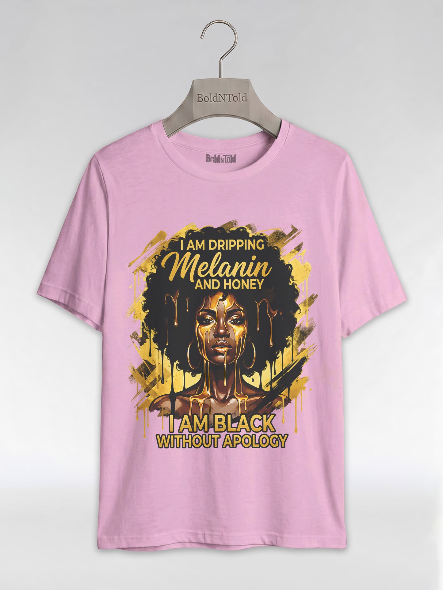 Dripping Melanin and Honey: Black Queen Gold Edition Graphic T-Shirt - BoldnTold