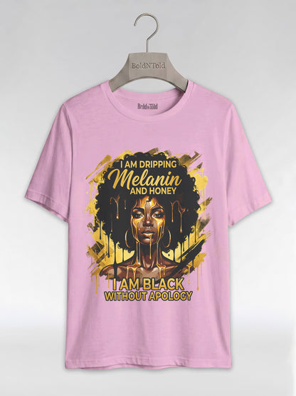 Dripping Melanin and Honey: Black Queen Gold Edition Graphic T-Shirt - BoldnTold