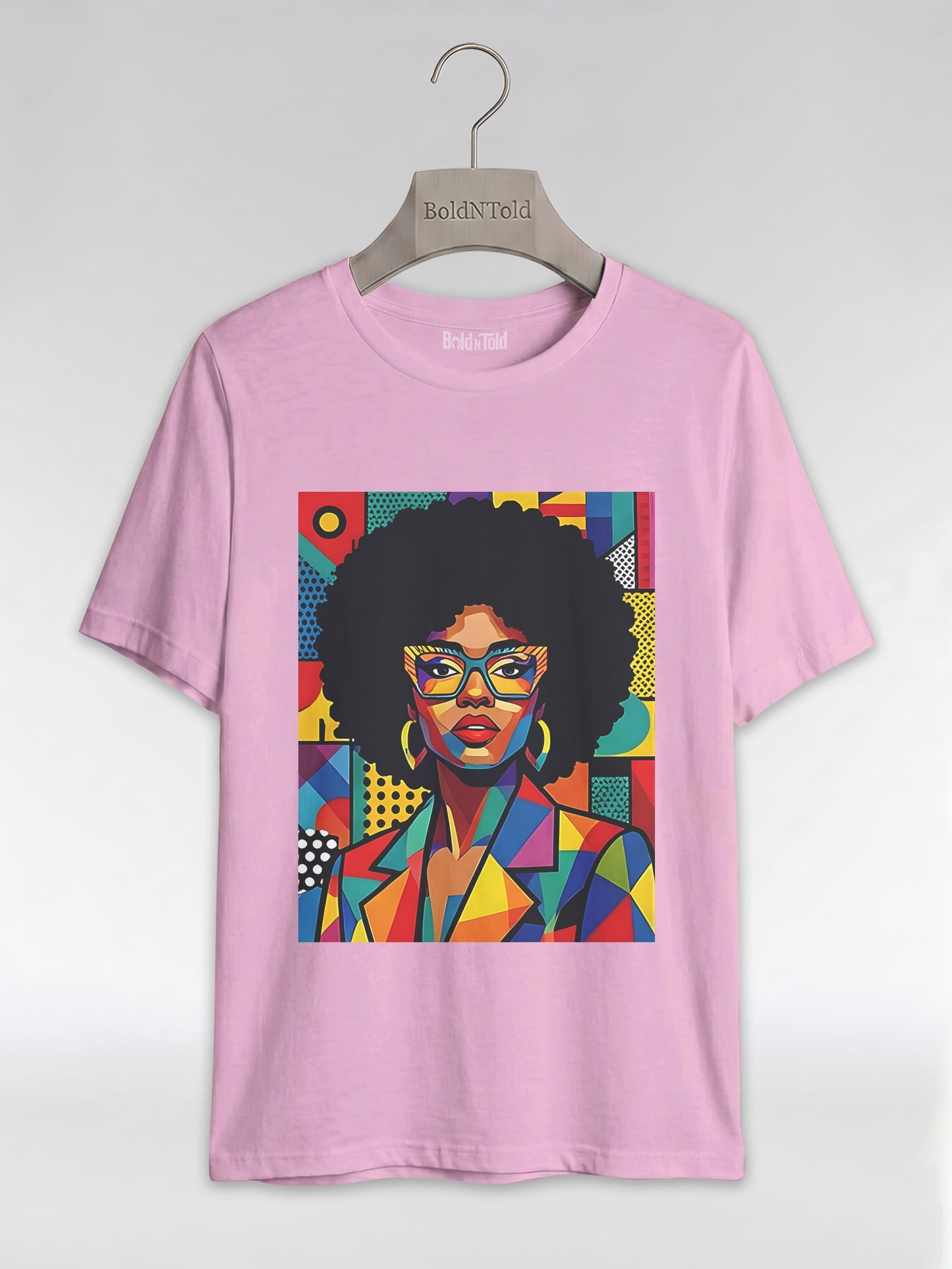 Black Queen Pop Art: Geometric Afro Portrait Graphic T-Shirt - BoldnTold