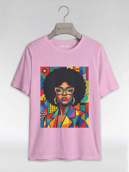 Black Queen Pop Art: Geometric Afro Portrait Graphic T-Shirt - BoldnTold