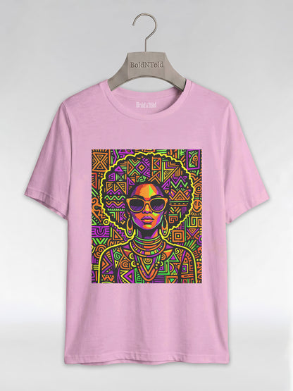 Neon Tribal Queen: Afrocentric Pop Art Black Woman Graphic T-Shirt - BoldnTold