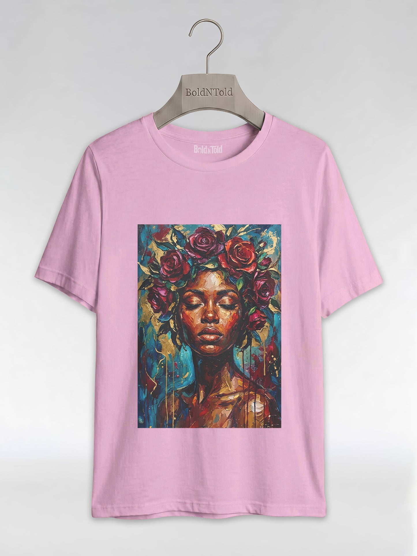Painted Queen: Oil Painting Floral Black Woman Graphic T-Shirt - BoldnTold