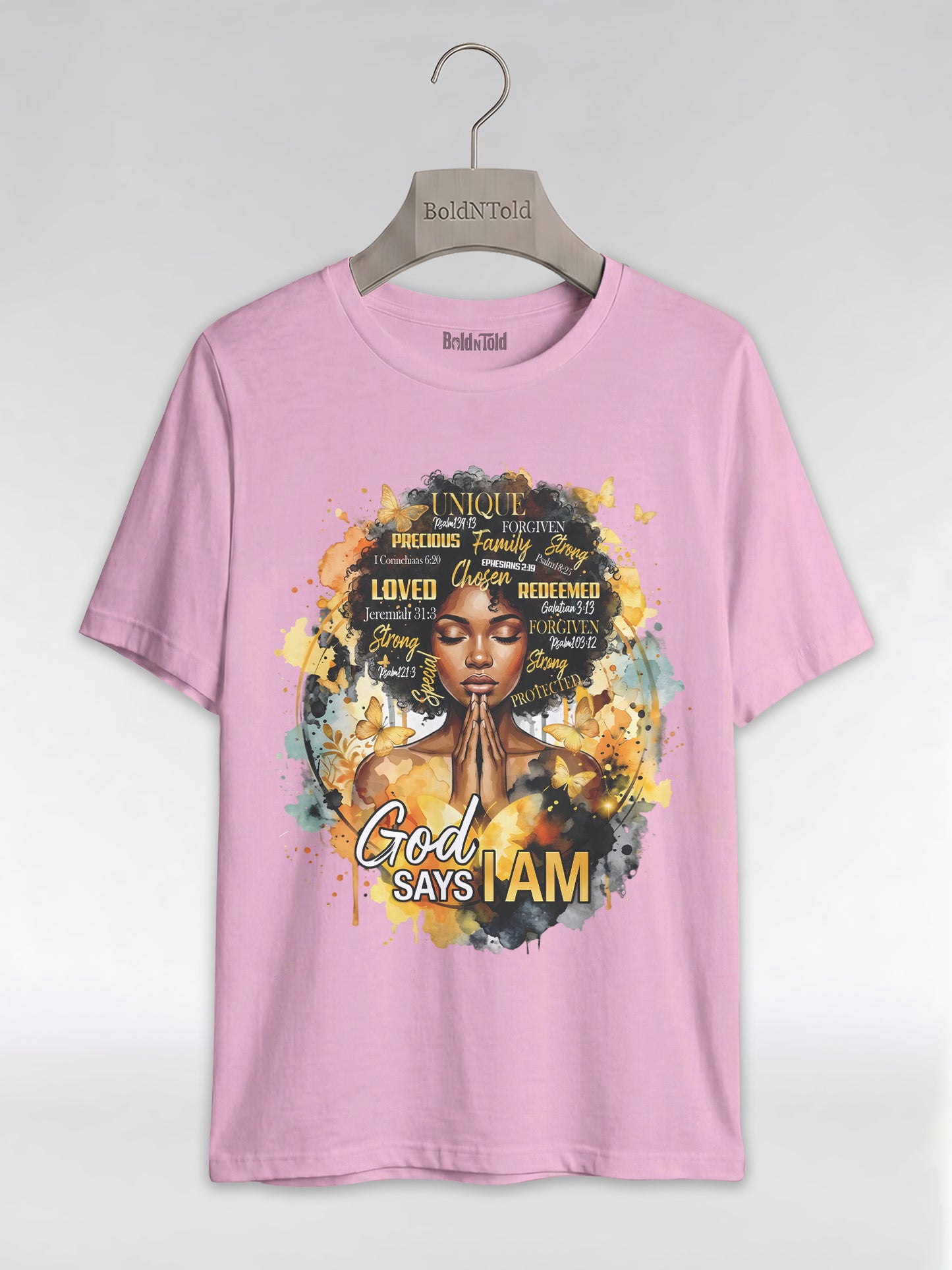 God Says I Am: Black Queen Christian Affirmations Graphic T-Shirt - BoldnTold
