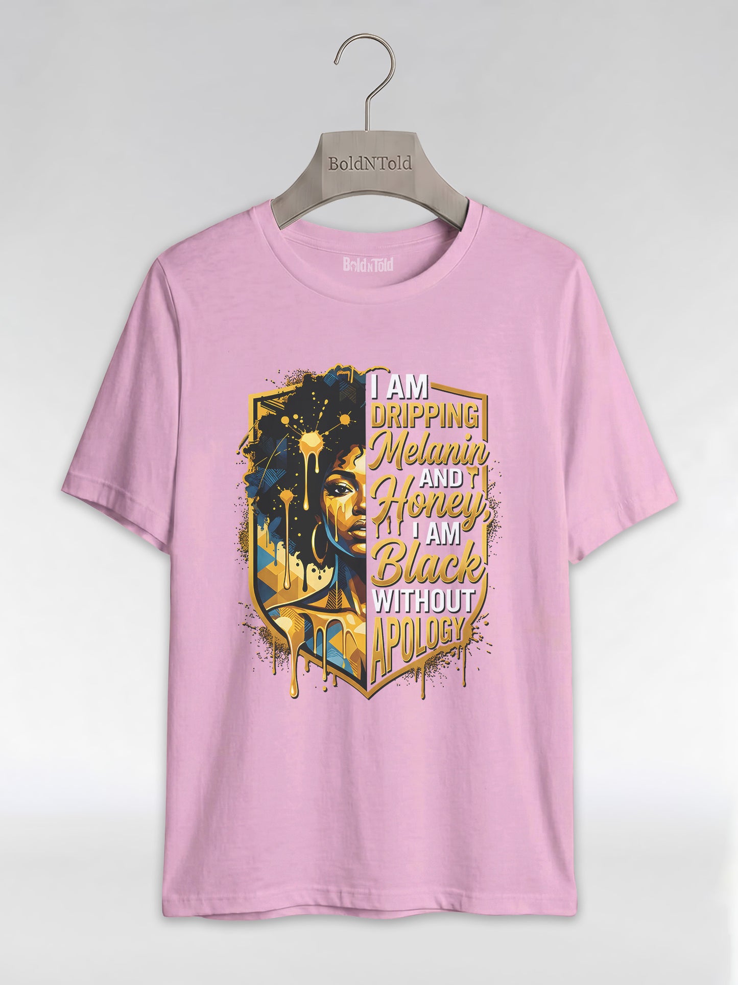 The Royal Shield: Dripping Melanin and Honey Black Queen Graphic T-Shirt - BoldnTold
