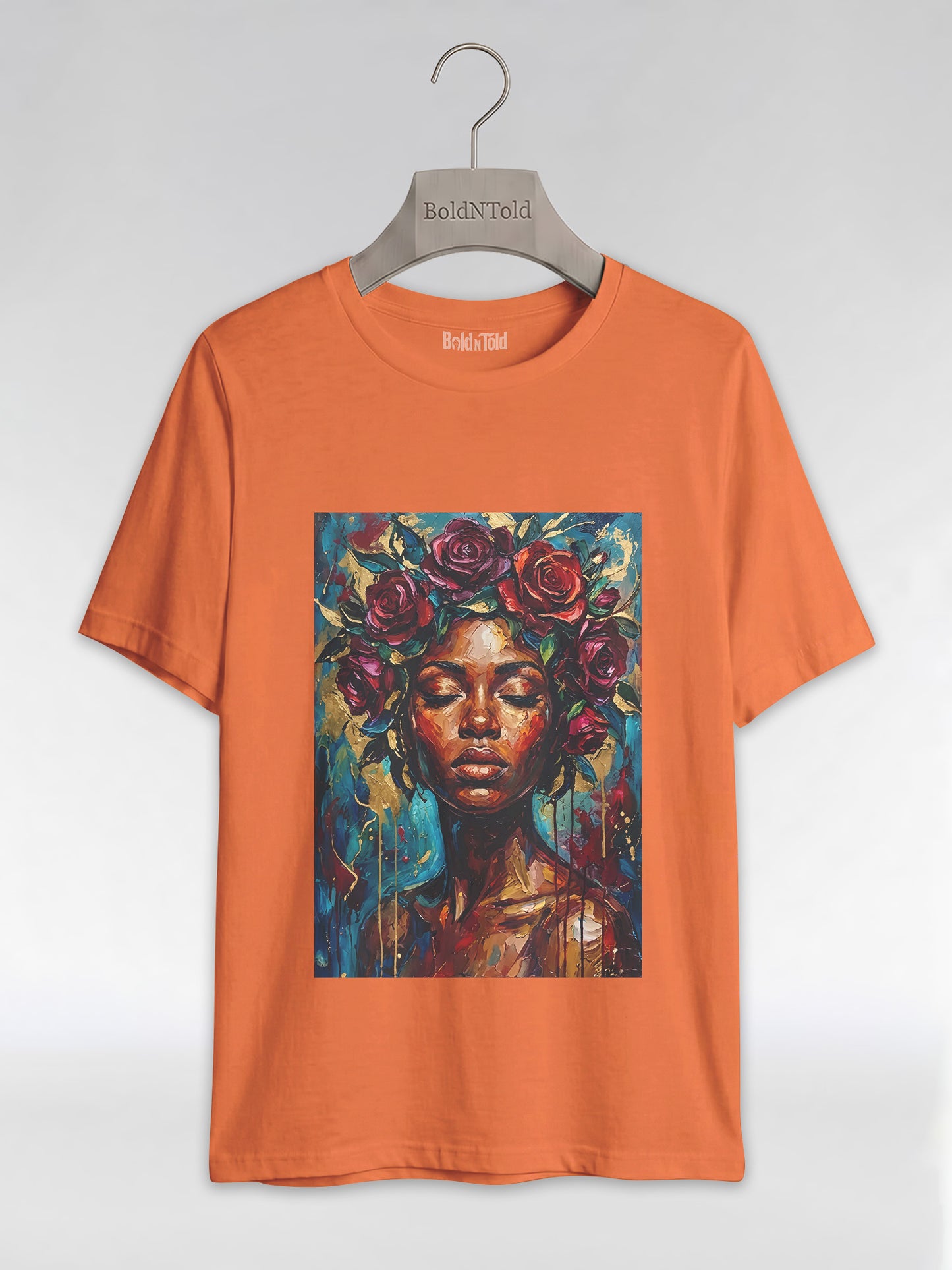 Painted Queen: Oil Painting Floral Black Woman Graphic T-Shirt - BoldnTold