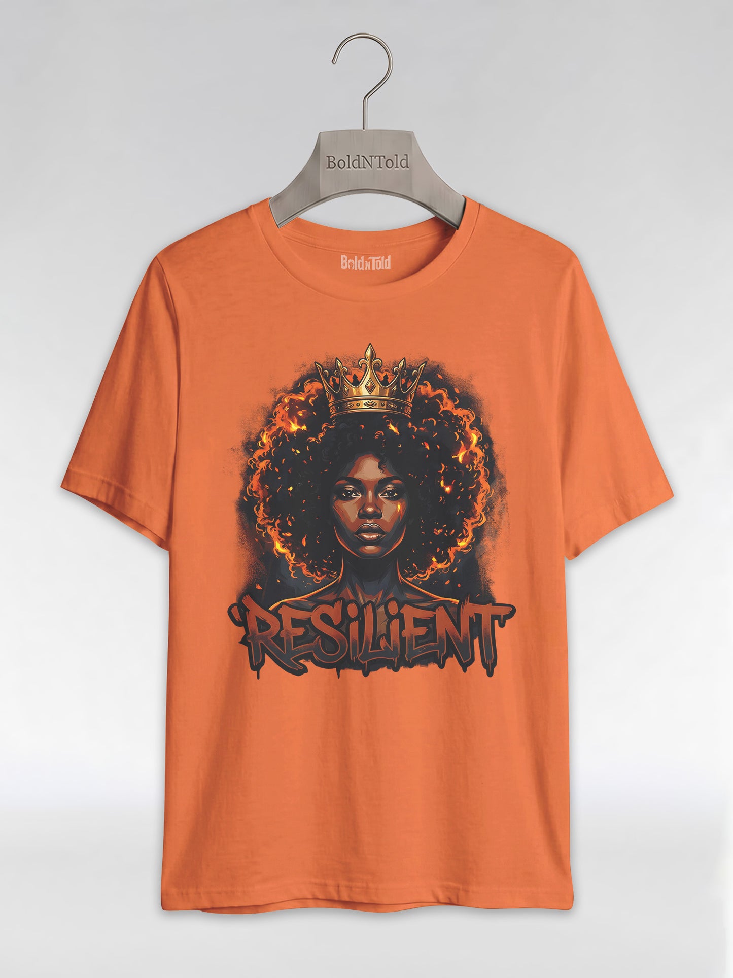 Resilient Black Queen: Fire Afro Crown Graphic T-Shirt - BoldnTold