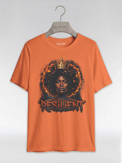 Resilient Black Queen: Fire Afro Crown Graphic T-Shirt - BoldnTold