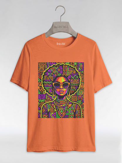 Neon Tribal Queen: Afrocentric Pop Art Black Woman Graphic T-Shirt - BoldnTold