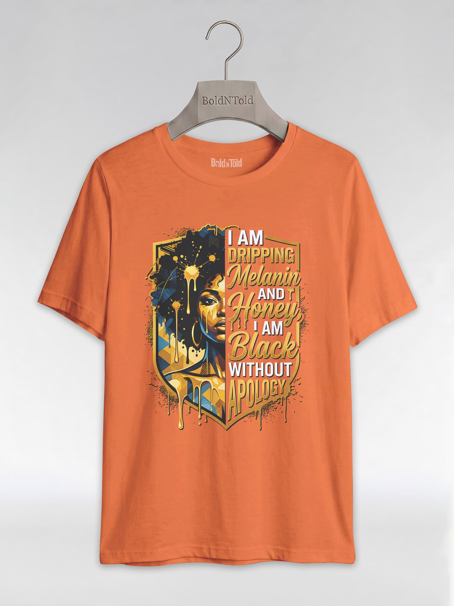 The Royal Shield: Dripping Melanin and Honey Black Queen Graphic T-Shirt - BoldnTold