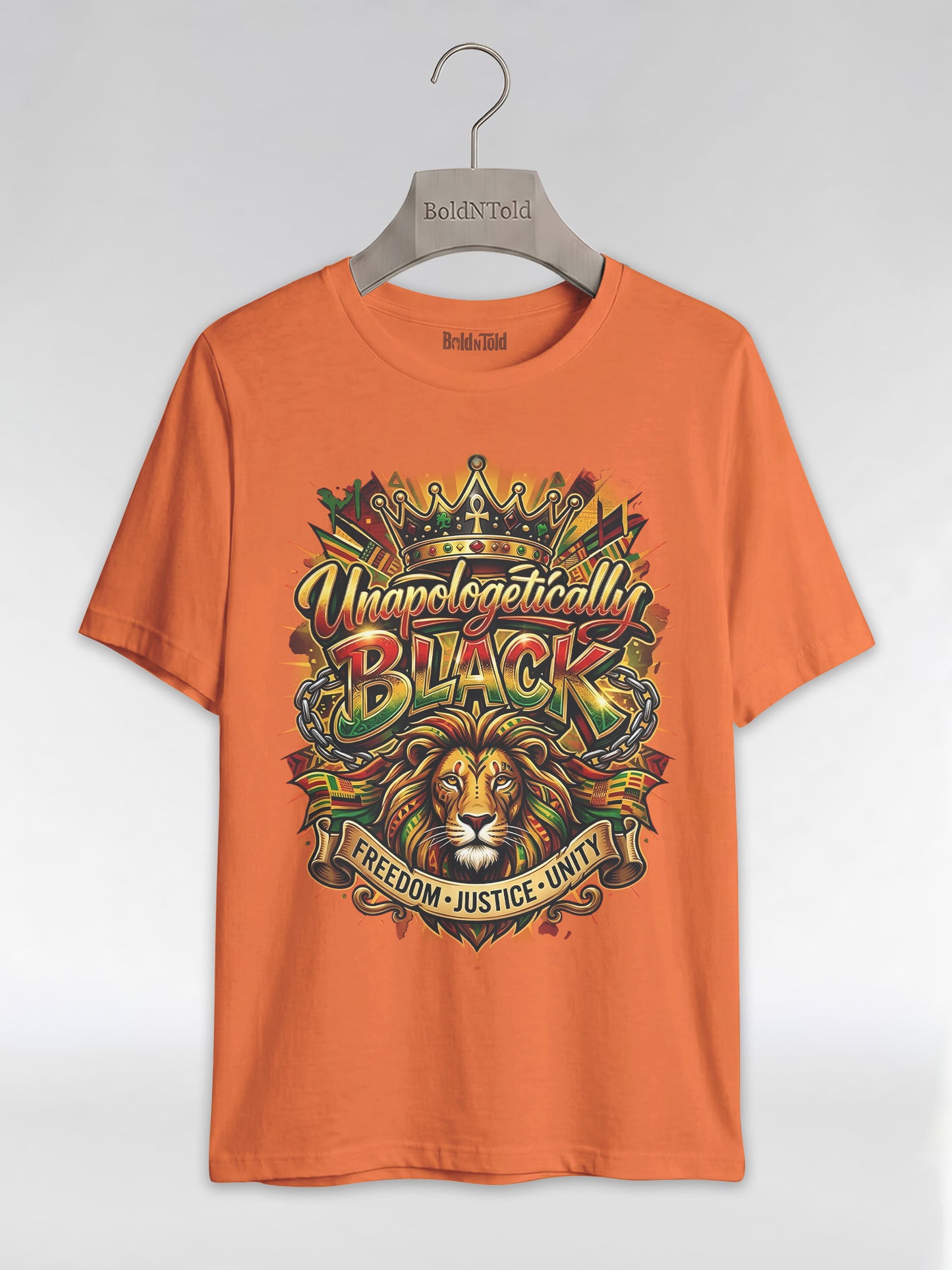 Unapologetically Black Lion Crown: Pan-African Pride Graphic T-Shirt - BoldnTold