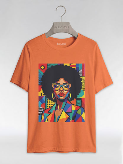 Black Queen Pop Art: Geometric Afro Portrait Graphic T-Shirt - BoldnTold
