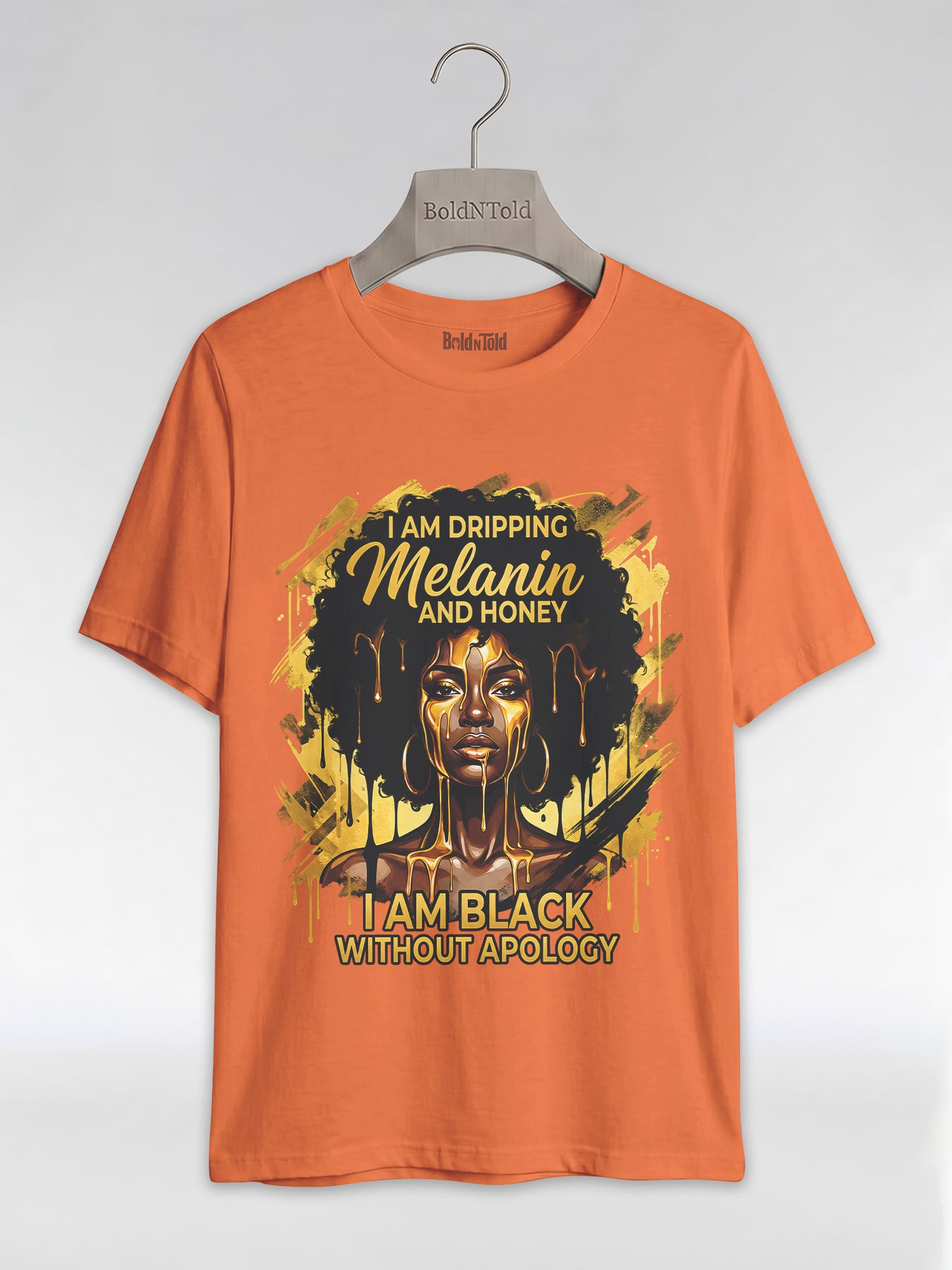 Dripping Melanin and Honey: Black Queen Gold Edition Graphic T-Shirt - BoldnTold