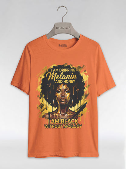 Dripping Melanin and Honey: Black Queen Gold Edition Graphic T-Shirt - BoldnTold