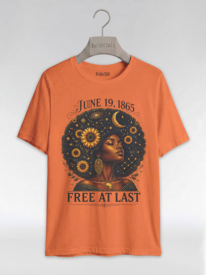 Free At Last Juneteenth: Celestial Afro Melanin Queen Graphic T-Shirt - BoldnTold