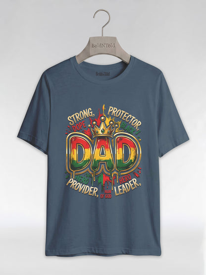 Black Dad Strong Protector Leader Crown Graphic T-Shirt - BoldnTold