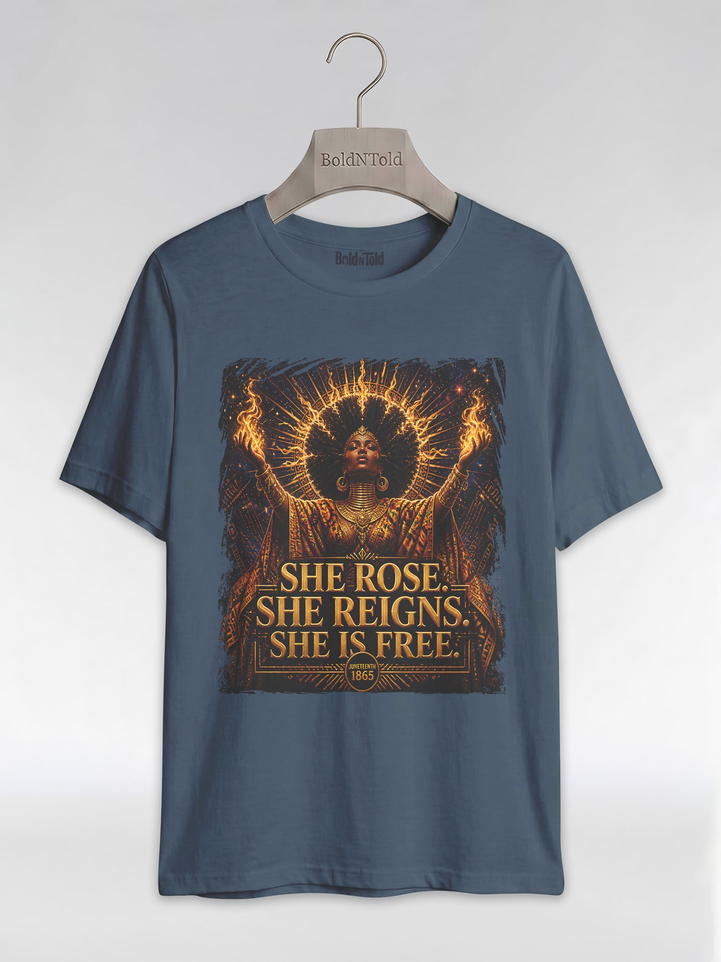 She Rose She Reigns She Is Free: Juneteenth Goddess Graphic T-Shirt - BoldnTold