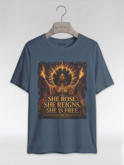 She Rose She Reigns She Is Free: Juneteenth Goddess Graphic T-Shirt - BoldnTold