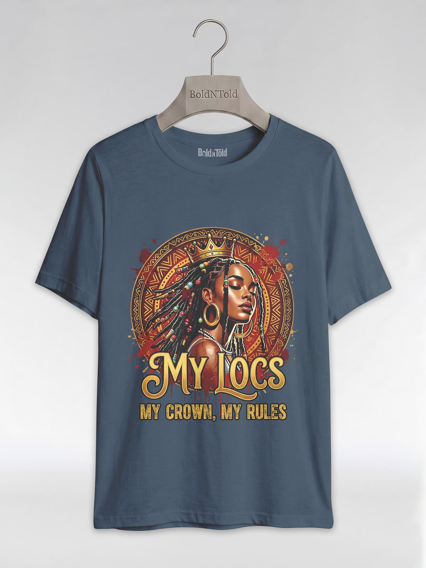 My Locs My Crown: Regal Black Queen Graphic T-Shirt - BoldnTold