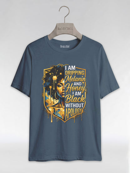 The Royal Shield: Dripping Melanin and Honey Black Queen Graphic T-Shirt - BoldnTold
