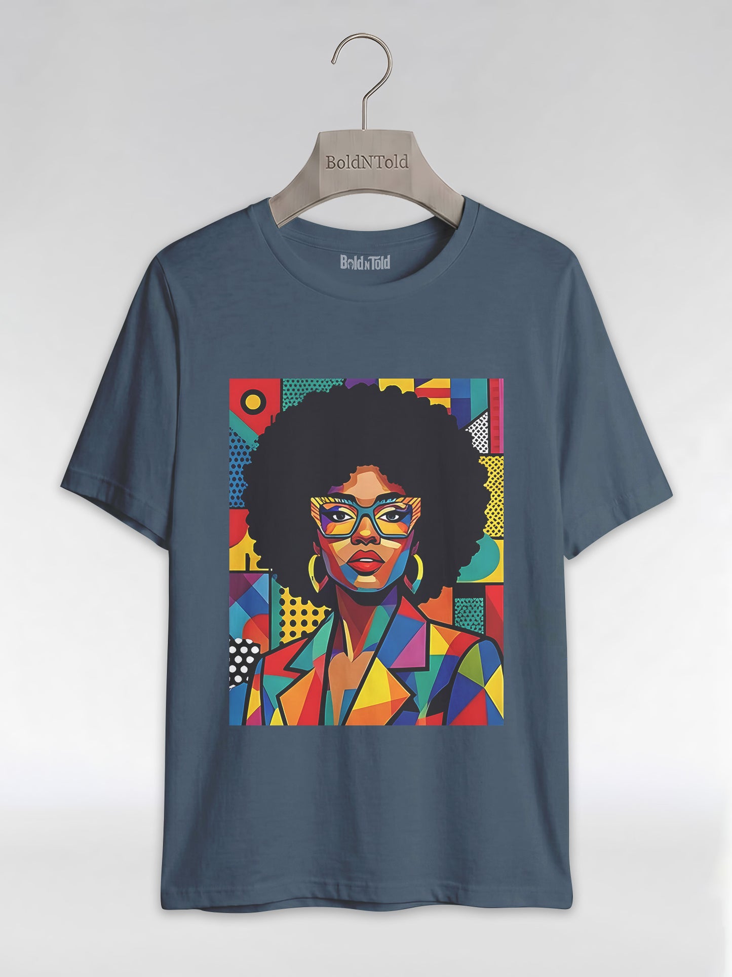 Black Queen Pop Art: Geometric Afro Portrait Graphic T-Shirt - BoldnTold