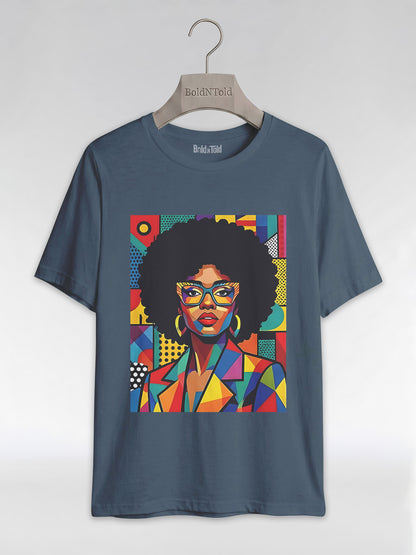Black Queen Pop Art: Geometric Afro Portrait Graphic T-Shirt - BoldnTold