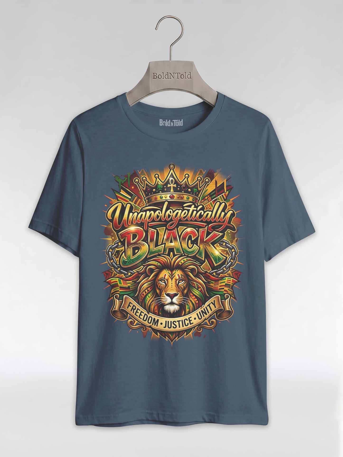 Unapologetically Black Lion Crown: Pan-African Pride Graphic T-Shirt - BoldnTold