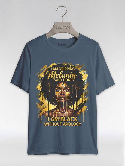 Dripping Melanin and Honey: Black Queen Gold Edition Graphic T-Shirt - BoldnTold