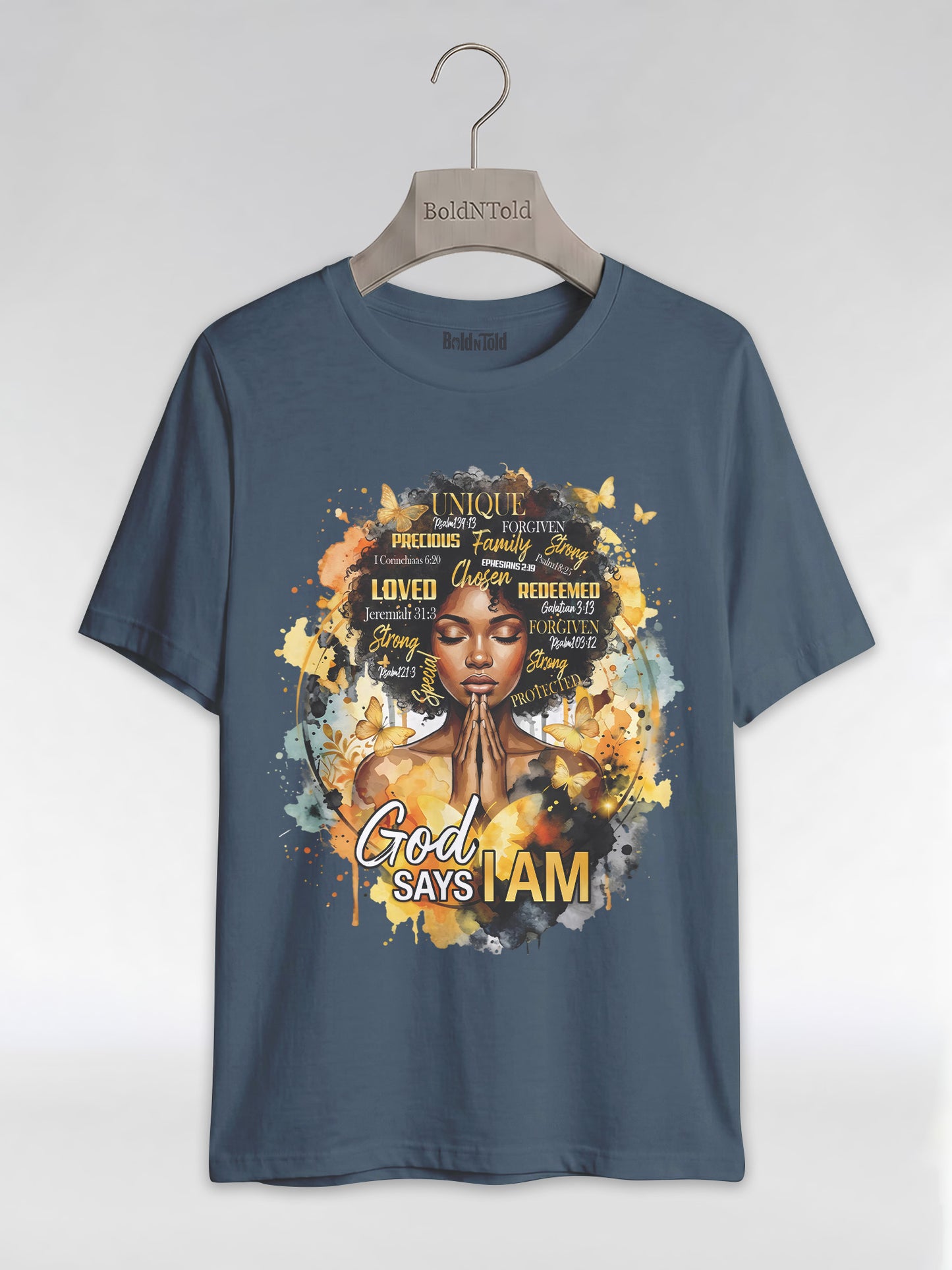 God Says I Am: Black Queen Christian Affirmations Graphic T-Shirt - BoldnTold