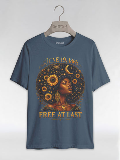 Free At Last Juneteenth: Celestial Afro Melanin Queen Graphic T-Shirt - BoldnTold