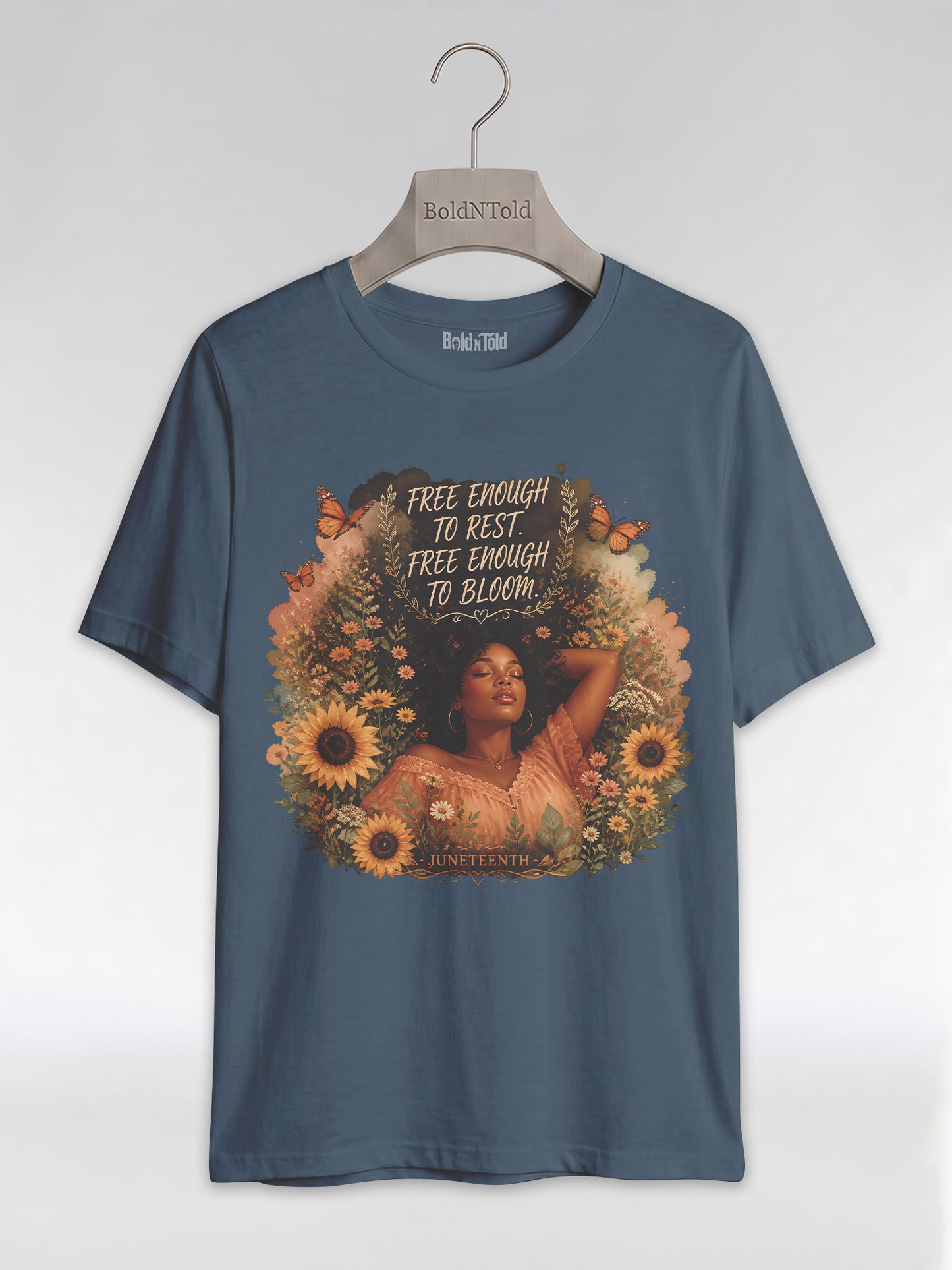 Free Enough To Rest: Juneteenth Floral Melanin Queen Graphic T-Shirt - BoldnTold