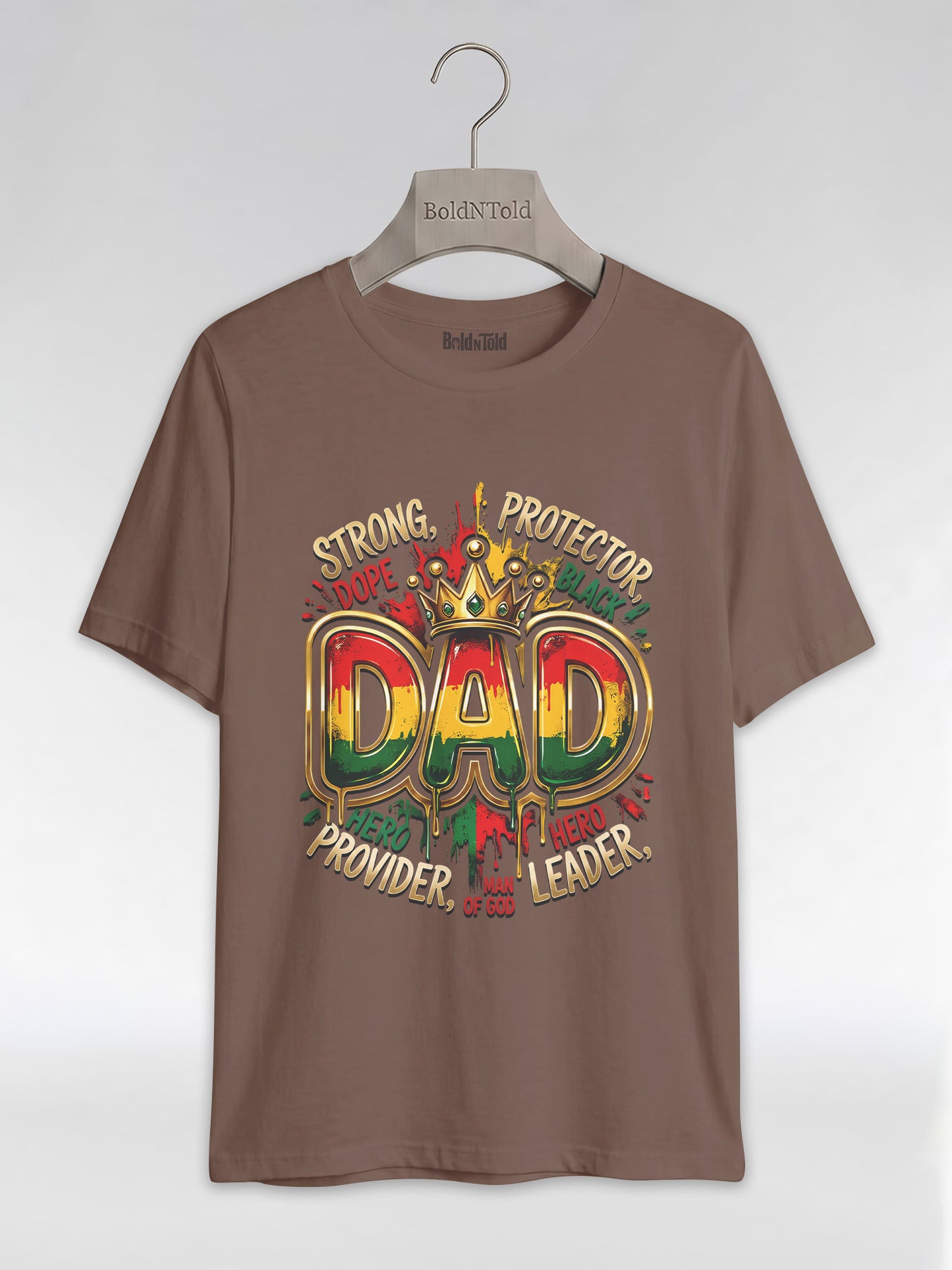 Black Dad Strong Protector Leader Crown Graphic T-Shirt - BoldnTold